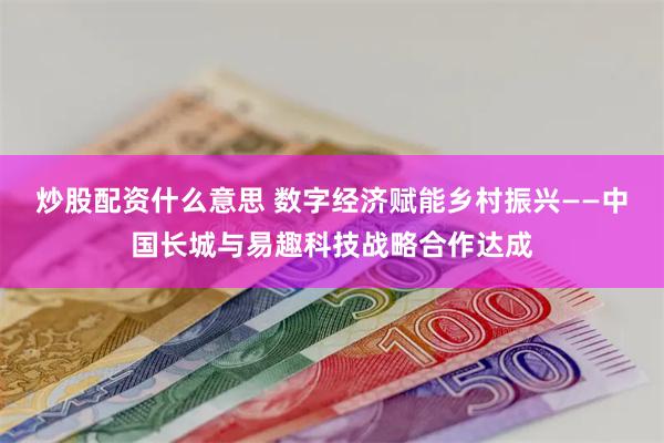 炒股配资什么意思 数字经济赋能乡村振兴——中国长城与易趣科技战略合作达成